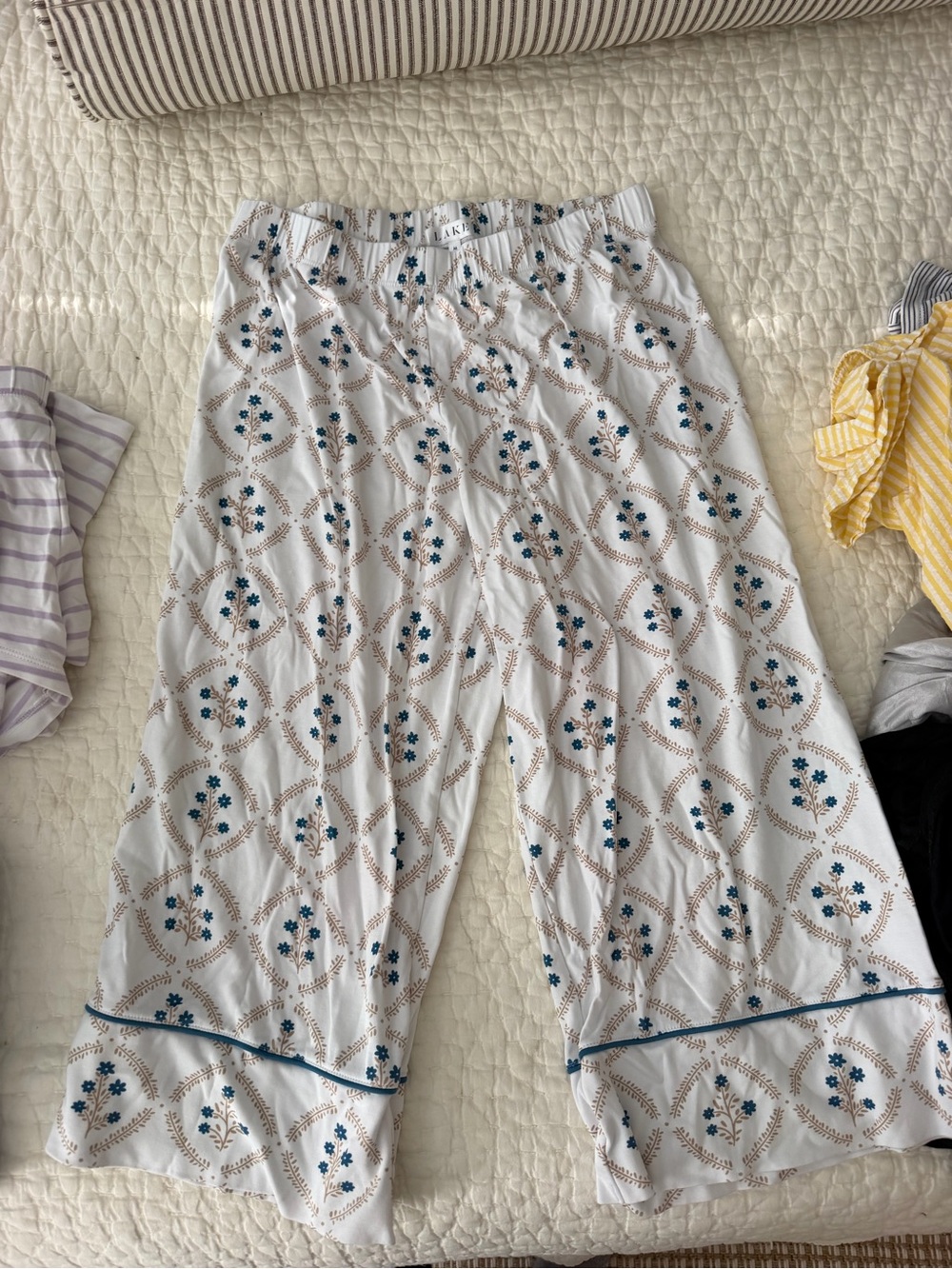 Women's White Floral Print Pajama Pants by (Unknown) - Blue & Cream